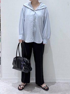 「GLOBAL WORK（グローバルワーク）のスペ軽チャーム付きボストン/495720（ボストンバッグ、ブラック系）」を使った、かとやまさん（レディース・158cm）の夏コーディネート