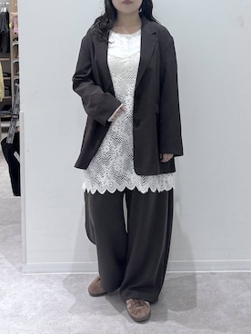 「GLOBAL WORK（グローバルワーク）のサラサラヘンリーネック長袖プルオーバー/1017895（Tシャツ/カットソー、ホワイト系）」を使った、かとやまさん（レディース・158cm）の秋コーディネート