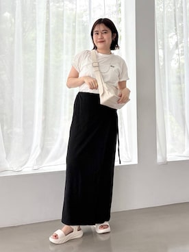 「ORiental TRaffic（オリエンタルトラフィック）のダブル ベルト EVA 厚底 サンダル /OT3236（サンダル、ベージュ系）」を使った、manaさん（レディース・158cm）の夏コーディネート