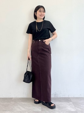 「アイテム（デニムスカート）」を使った、manaさん（レディース・158cm）の夏コーディネート