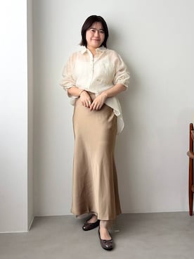 「ORiental TRaffic（オリエンタルトラフィック）のラウンドトゥ フラット バレエ シューズ /R-4006（バレエシューズ、グレー系）」を使った、manaさん（レディース・158cm）の夏コーディネート