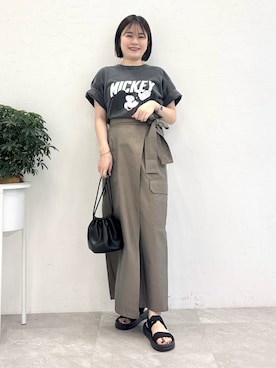 「ORiental TRaffic（オリエンタルトラフィック）の【Fit meサンダル】ニット ダブル ベルト サンダル /55208（サンダル、ブラック系）」を使った、manaさん（レディース・158cm）の春コーディネート