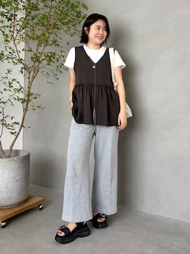「ORiental TRaffic（オリエンタルトラフィック）の金具 ベルト × ナイロン 厚底 スポサン /61237（サンダル、ブラック系）」を使った、manaさん（レディース・158cm）の夏コーディネート
