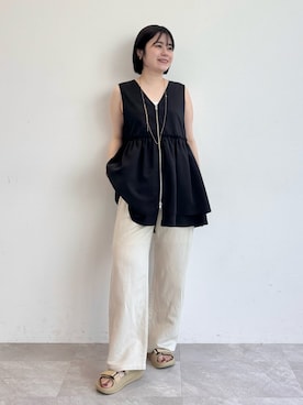 「ORiental TRaffic（オリエンタルトラフィック）のナイロンベルトスライドサンダル OT3222（サンダル、ベージュ系）」を使った、manaさん（レディース・158cm）の春コーディネート
