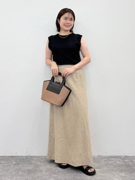 「ORiental TRaffic（オリエンタルトラフィック）の【 Fit me サンダル 】編み ベルト サンダル /61225（サンダル、ブラック系）」を使った、manaさん（レディース・158cm）の夏コーディネート