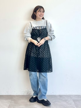 「ORiental TRaffic（オリエンタルトラフィック）のチューブストラップデザインベルトスニーカー/OT3751（スニーカー、ブラック系）」を使った、manaさん（レディース・158cm）の春コーディネート