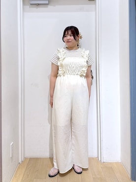 「LOWRYS FARM（ローリーズファーム）のフライスチビＴＥＥ 637055（Tシャツ/カットソー、ホワイト系）」を使った、ももみんさん（レディース・161cm）の夏コーディネート