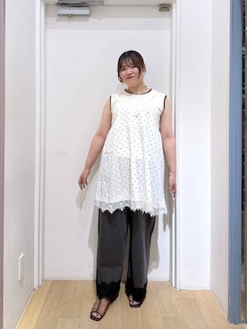 「LOWRYS FARM（ローリーズファーム）のハイショクタンク　 574839（タンクトップ、ホワイト系）」を使った、ももみんさん（レディース・161cm）の夏コーディネート
