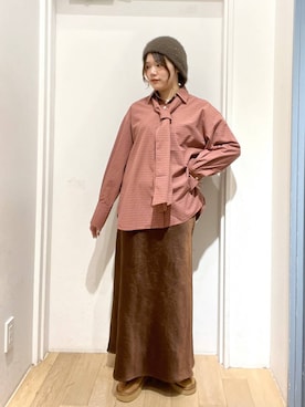 「LOWRYS FARM（ローリーズファーム）のビックボウタイチェックシャツ  573050（シャツ/ブラウス）」を使った、ももみんさん（レディース・161cm）の秋コーディネート