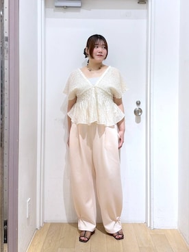 「LOWRYS FARM（ローリーズファーム）の【接触冷感・UVカット】カットイージードロストパンツ 1044353（スウェットパンツ、ピンク系）」を使った、ももみんさん（レディース・161cm）の夏コーディネート