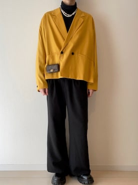 「イエローコーデ」｜「アイテム（ブルゾン）」を使った、coaさん（メンズ・170cm）の冬コーディネート