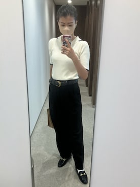 「BASEMENT online（ベースメントオンライン）のアイテム（ニット/セーター）」を使った、ワーママ絵本講師まあよさん（レディース・161cm）の夏コーディネート