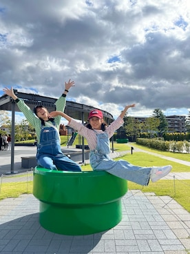 「アイテム（サロペット/オーバーオール）」を使った、ワーママ絵本講師まあよさん（レディース・161cm）の秋コーディネート