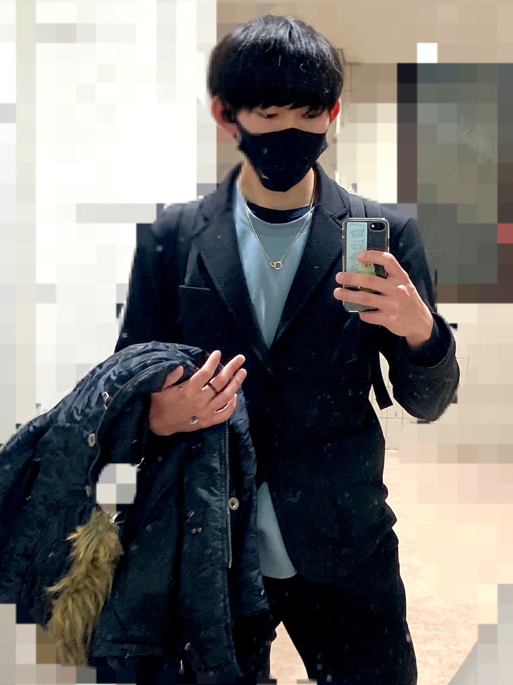 「ジャケット、初心者、navy、GU、Machouse」｜「GUのアイテム（ジャケット/アウター、ブラック系）」を使った、けーちゃんさん（メンズ・174cm）の冬コーディネートの1枚目の写真