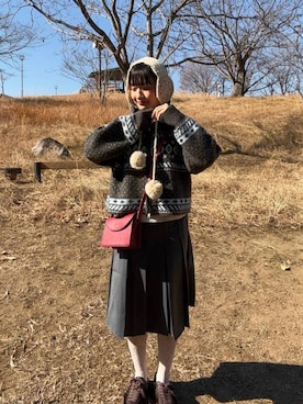 「アイテム（カーディガン/ボレロ、ブラウン系）」を使った、anzさん（レディース・148cm）の冬コーディネート