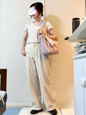 「アイテム（バレッタ/ヘアクリップ、パープル系）」を使った、ぺこ絵@ちょっとお休みさん（レディース・159cm）の夏コーディネート