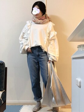 「アイテム（ピアス（片耳用）、パープル系）」を使った、ぺこ絵@ちょっとお休みさん（レディース・159cm）の秋コーディネート