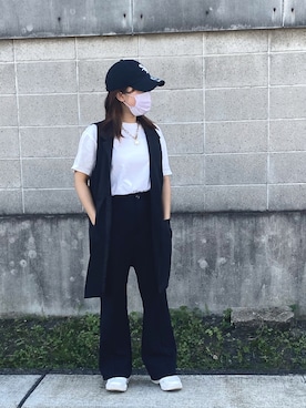 「Adoon plain（アドーンプレーン）のアイテム（ベスト）」を使った、momotaさん（レディース・151cm）の秋コーディネート