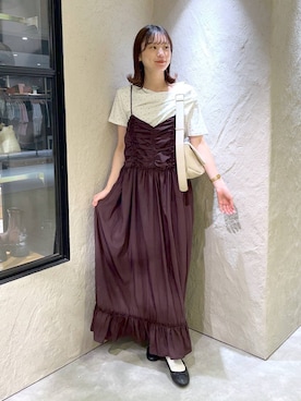 「LOWRYS FARM（ローリーズファーム）の【500mlペットボトル収納可】フラップショルダーＢＡＧ 1046881（ショルダーバッグ、ホワイト系）」を使った、MIKAさん（レディース・165cm）の夏コーディネート
