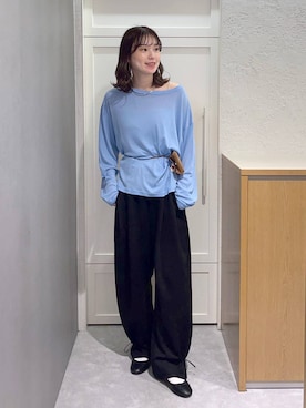 「LOWRYS FARM（ローリーズファーム）の【接触冷感・UVカット】カットイージードロストパンツ 1044353（スウェットパンツ、ブラック系）」を使った、MIKAさん（レディース・165cm）の夏コーディネート