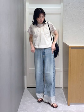 「LOWRYS FARM（ローリーズファーム）の２ＷＡＹバルンノースリーブ 1049041（シャツ/ブラウス、ホワイト系）」を使った、MIKAさん（レディース・165cm）の夏コーディネート