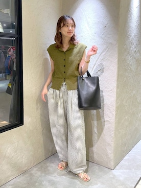 「LOWRYS FARM（ローリーズファーム）のメランジポロフレンチスリーブ　1045953（ベスト、グリーン系）」を使った、MIKAさん（レディース・165cm）の夏コーディネート