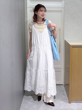 「LOWRYS FARM（ローリーズファーム）のハイショク２ＰプルオーバーＳＳ 638386（Tシャツ/カットソー、ベージュ系）」を使った、MIKAさん（レディース・165cm）の春コーディネート