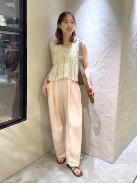 「LOWRYS FARM（ローリーズファーム）の【接触冷感・UVカット】カットイージードロストパンツ 1044353（スウェットパンツ、ピンク系）」を使った、MIKAさん（レディース・165cm）の夏コーディネート