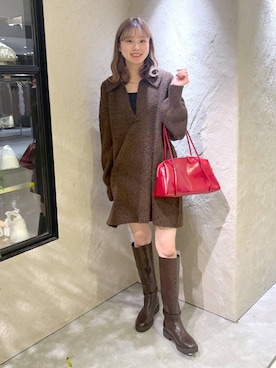 「アイテム（ボストンバッグ）」を使った、MIKAさん（レディース・165cm）の秋コーディネート