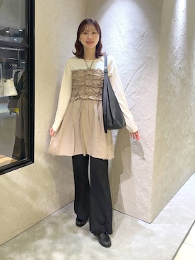 「LOWRYS FARM（ローリーズファーム）のモカシンビットローファー 1064725（ローファー、ブラック系）」を使った、MIKAさん（レディース・165cm）の秋コーディネート