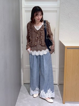 「LOWRYS FARM（ローリーズファーム）の【500mlペットボトル収納可】フラップショルダーＢＡＧ 1046881（ショルダーバッグ、ブラック系）」を使った、MIKAさん（レディース・165cm）の夏コーディネート