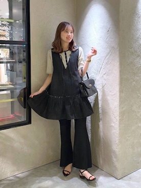 「LOWRYS FARM（ローリーズファーム）のポインテッドナローサンダル  287486（サンダル）」を使った、MIKAさん（レディース・165cm）の夏コーディネート