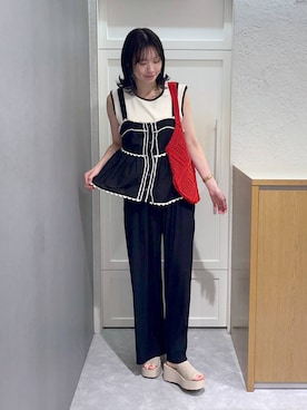 「LOWRYS FARM（ローリーズファーム）のハイショクタンク　 574839（タンクトップ、ホワイト系）」を使った、MIKAさん（レディース・165cm）の夏コーディネート