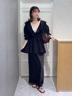 「LOWRYS FARM（ローリーズファーム）の【500mlペットボトル収納可】タックボストンＢＡＧ　1049023（ボストンバッグ、ブラウン系）」を使った、MIKAさん（レディース・165cm）の夏コーディネート