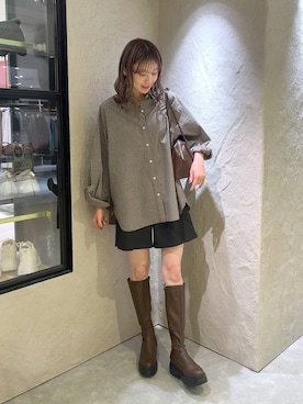 「LOWRYS FARM（ローリーズファーム）のビックボウタイチェックシャツ  573050（シャツ/ブラウス）」を使った、MIKAさん（レディース・165cm）の秋コーディネート