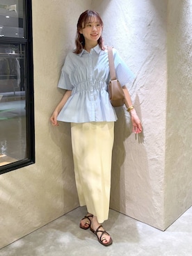 「LOWRYS FARM（ローリーズファーム）のカットリブタイトスカート　103920（裙子、ホワイト系）」を使った、MIKAさん（レディース・165cm）の夏コーディネート