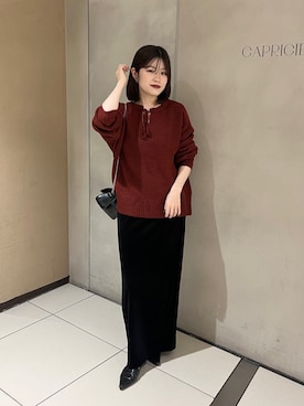 「CAPRICIEUX LE'MAGE（カプリシューレマージュ）の【低身長サイズあり】ベロアIラインスカート（スカート）」を使った、mashilemageさん（レディース・164cm）の秋コーディネート
