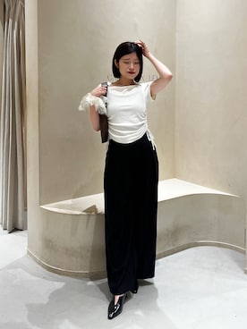 「CAPRICIEUX LE'MAGE（カプリシューレマージュ）のスクエアネックドロストT（Tシャツ/カットソー、ホワイト系）」を使った、mashilemageさん（レディース・164cm）の夏コーディネート