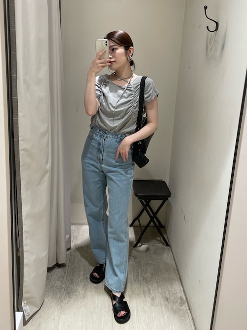 【美品】 新色追加/ライトブルー】13ozハイウエストストレートデニム パンツ