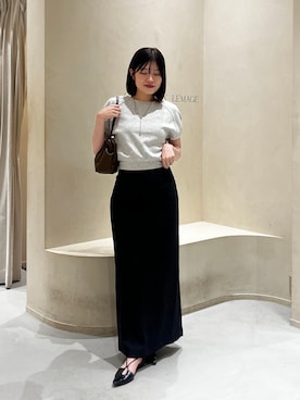 「CAPRICIEUX LE'MAGE（カプリシューレマージュ）のラウンド切替クロップT（Tシャツ/カットソー、グレー系）」を使った、mashilemageさん（レディース・164cm）の夏コーディネート