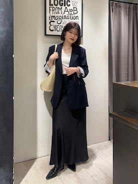 「CAPRICIEUX LE'MAGE（カプリシューレマージュ）の【サイズ展開あり】〈C.L〉リネンタッチテーラードジャケット（テーラードジャケット、ブラック系）」を使った、mashilemageさん（レディース・164cm）の春コーディネート