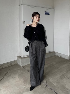 「CAPRICIEUX LE'MAGE（カプリシューレマージュ）の【1枚で着映え】チュールレイヤードカーディガン（カーディガン/ボレロ）」を使った、mashilemageさん（レディース・164cm）の秋コーディネート