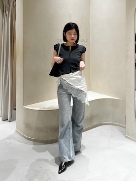 「CAPRICIEUX LE'MAGE（カプリシューレマージュ）のクラウドミニスリーブT（Tシャツ/カットソー、グレー系）」を使った、mashilemageさん（レディース・164cm）の夏コーディネート
