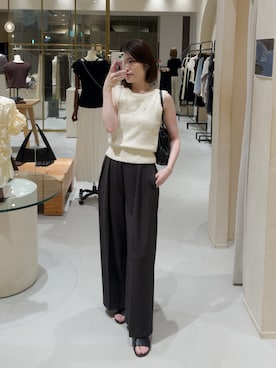 「CAPRICIEUX LE'MAGE（カプリシューレマージュ）のシルバードットスラブタンク（Tシャツ/カットソー、ホワイト系）」を使った、mashilemageさん（レディース・164cm）の夏コーディネート