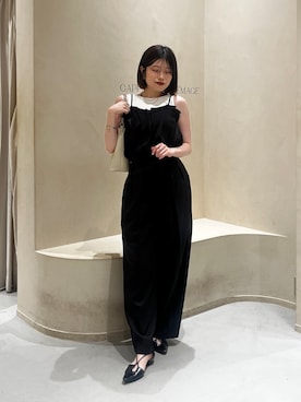 「CAPRICIEUX LE'MAGE（カプリシューレマージュ）の【オケージョンにも】ドットロンパース（つなぎ/オールインワン、ブラック系）」を使った、mashilemageさん（レディース・164cm）の夏コーディネート