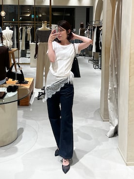 「CAPRICIEUX LE'MAGE（カプリシューレマージュ）のコルセットT（Tシャツ/カットソー、ホワイト系）」を使った、mashilemageさん（レディース・164cm）の夏コーディネート
