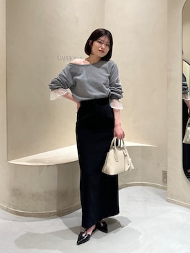 「CAPRICIEUX LE'MAGE（カプリシューレマージュ）の【前後2WAY】カシュクール袖レーススウェット（Tシャツ/カットソー、グレー系）」を使った、mashilemageさん（レディース・164cm）の春コーディネート