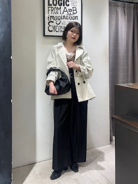 「CAPRICIEUX LE'MAGE（カプリシューレマージュ）の〈C.L〉ヴィンテージサテンレースキャミ（シャツ/ブラウス、ブラウン系）」を使った、mashilemageさん（レディース・164cm）の春コーディネート