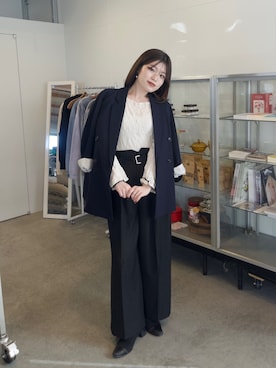 「CAPRICIEUX LE'MAGE（カプリシューレマージュ）の【再販・サイズ展開あり・WEB限定カラー/グレージュ】Wテーラージャケット（テーラードジャケット、ブルー系）」を使った、mashilemageさん（レディース・164cm）の冬コーディネート