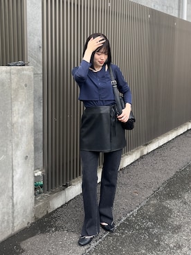 「CAPRICIEUX LE'MAGE（カプリシューレマージュ）のレザーラップスカート（スカート）」を使った、mashilemageさん（レディース・164cm）の秋コーディネート